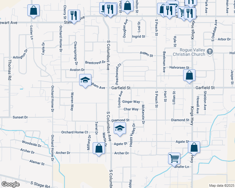 map of restaurants, bars, coffee shops, grocery stores, and more near 1196 Ginger Way in Medford