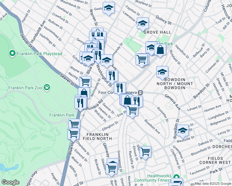 map of restaurants, bars, coffee shops, grocery stores, and more near 20 Powellton Road in Boston