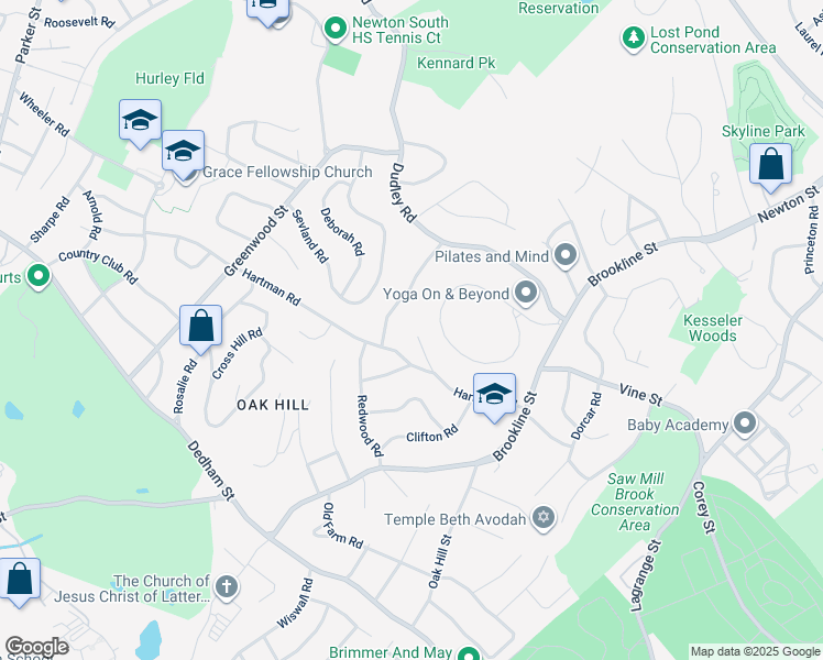 map of restaurants, bars, coffee shops, grocery stores, and more near 30 Jacobs Terrace in Newton