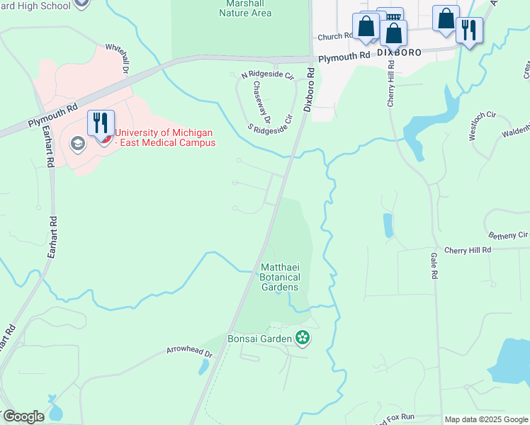 map of restaurants, bars, coffee shops, grocery stores, and more near 4743 Parkside Court in Ann Arbor