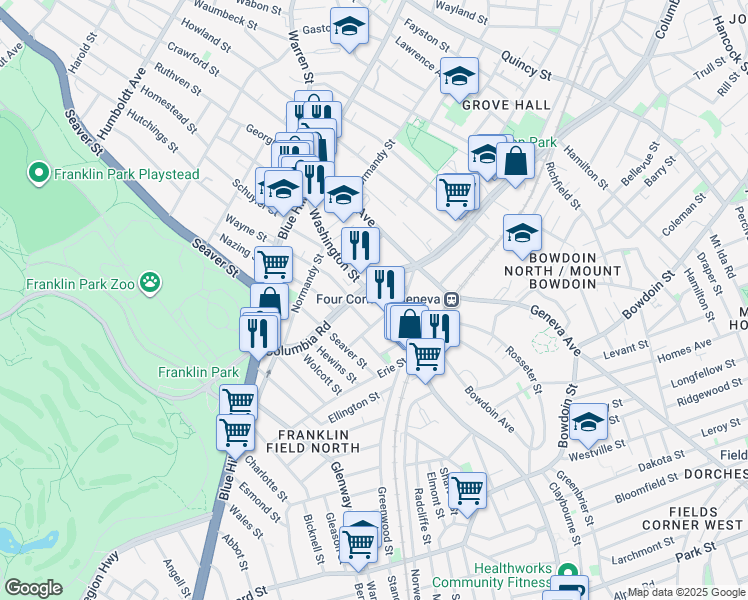 map of restaurants, bars, coffee shops, grocery stores, and more near 20 Powellton Road in Boston