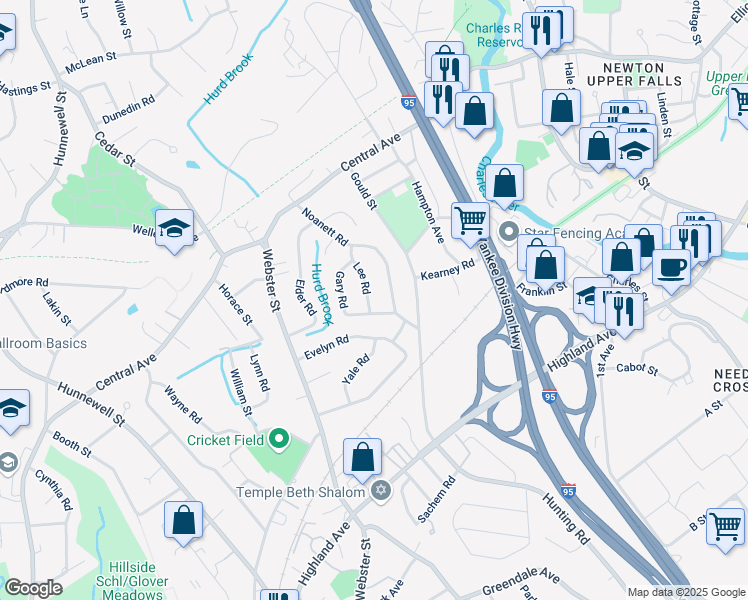 map of restaurants, bars, coffee shops, grocery stores, and more near in Needham