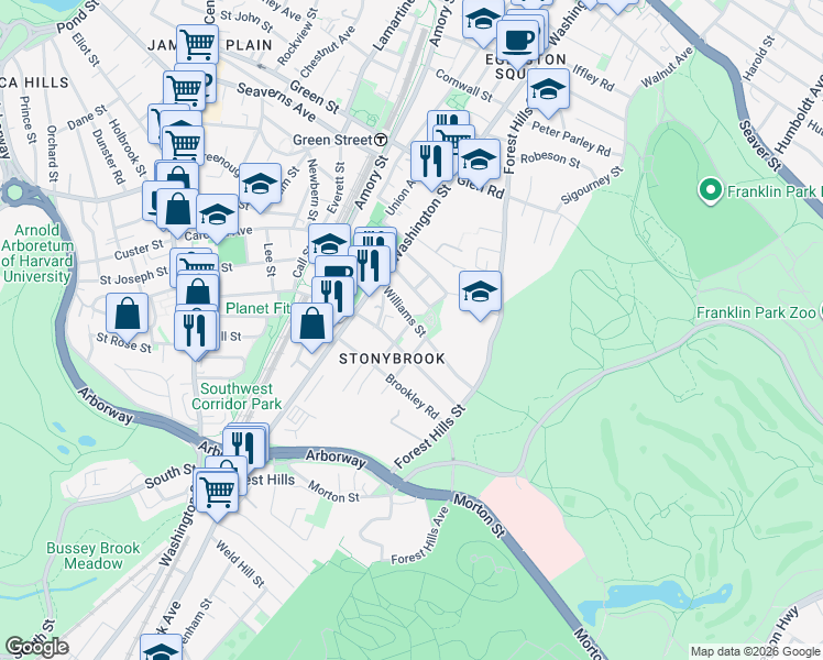 map of restaurants, bars, coffee shops, grocery stores, and more near 10 Plainfield Street in Boston