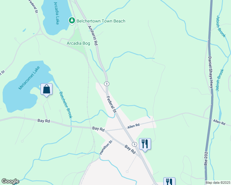 map of restaurants, bars, coffee shops, grocery stores, and more near 306 Federal Street in Belchertown