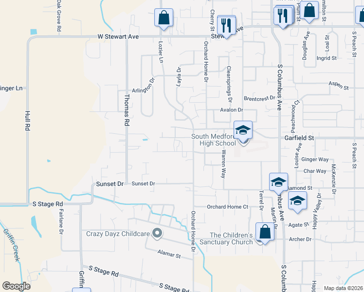 map of restaurants, bars, coffee shops, grocery stores, and more near 1705 Fallen Leaf Drive in Medford