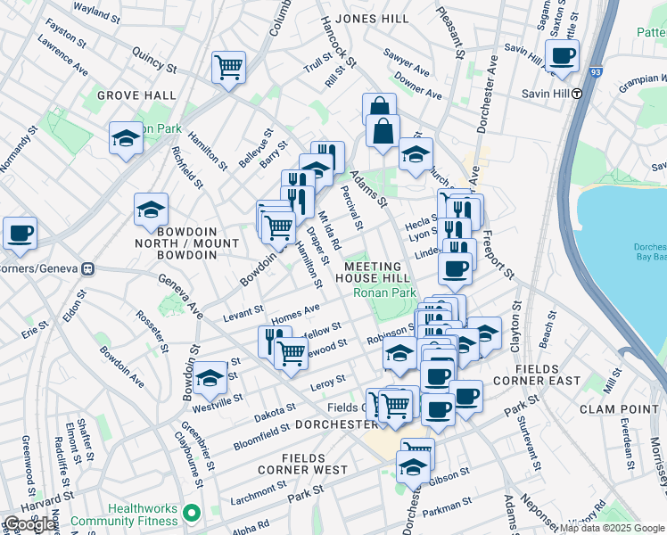 map of restaurants, bars, coffee shops, grocery stores, and more near 212 Hamilton Street in Boston
