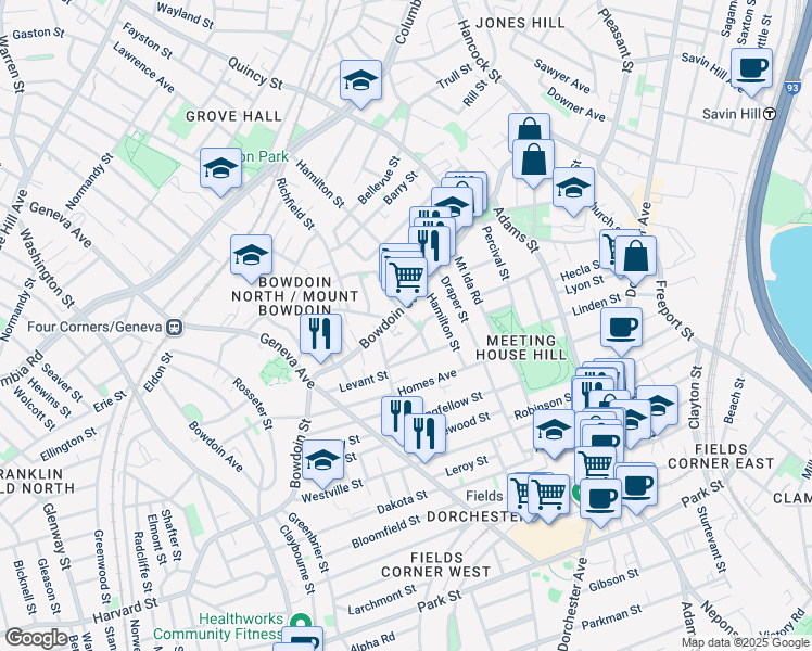 map of restaurants, bars, coffee shops, grocery stores, and more near 34 Speedwell Street in Boston