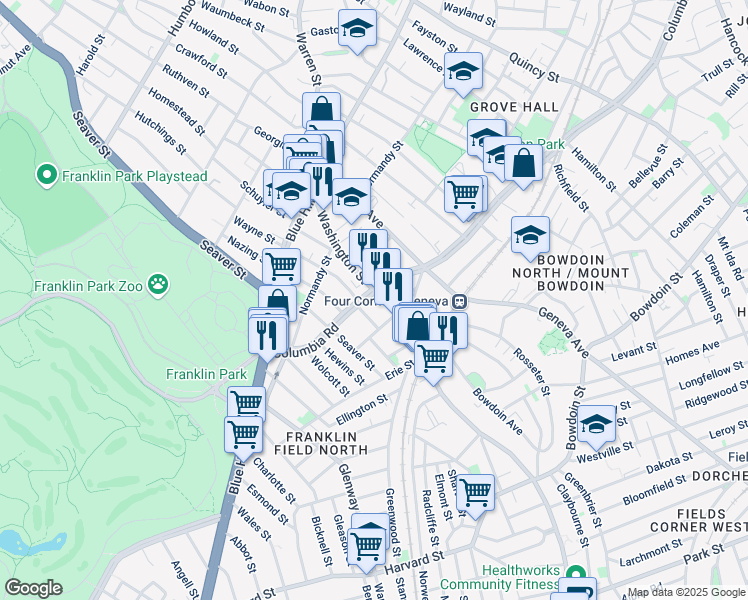 map of restaurants, bars, coffee shops, grocery stores, and more near 20 Powellton Road in Boston