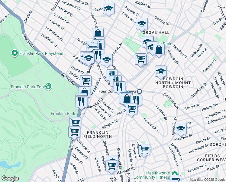 map of restaurants, bars, coffee shops, grocery stores, and more near 20 Powellton Road in Boston