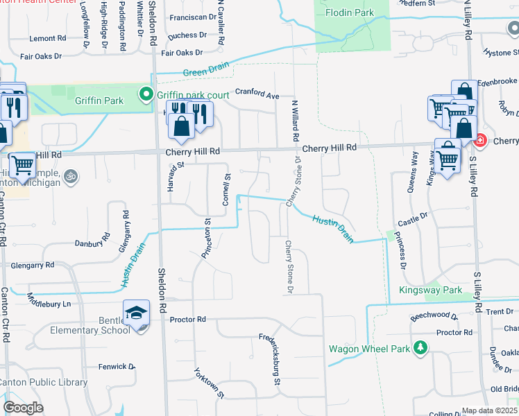 map of restaurants, bars, coffee shops, grocery stores, and more near 519 Cherry Orchard Road in Canton