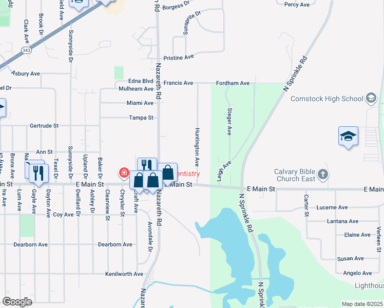 map of restaurants, bars, coffee shops, grocery stores, and more near 1323 Huntington Avenue in Kalamazoo