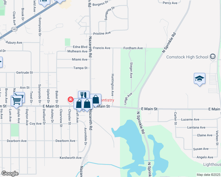 map of restaurants, bars, coffee shops, grocery stores, and more near 1403 Huntington Avenue in Kalamazoo