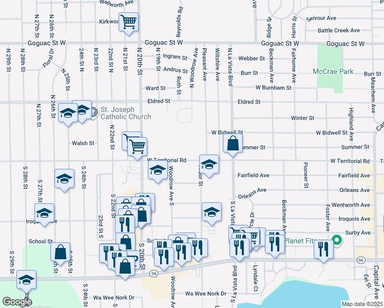 map of restaurants, bars, coffee shops, grocery stores, and more near 890 West Territorial Road in Battle Creek