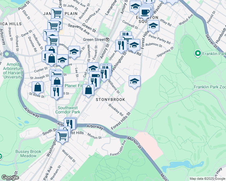 map of restaurants, bars, coffee shops, grocery stores, and more near 10 Plainfield Street in Boston