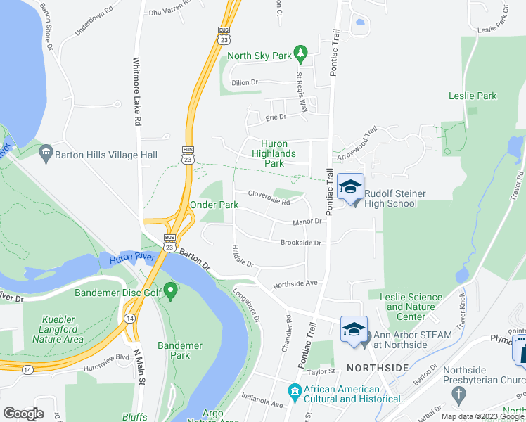 map of restaurants, bars, coffee shops, grocery stores, and more near 429 Manor Drive in Ann Arbor