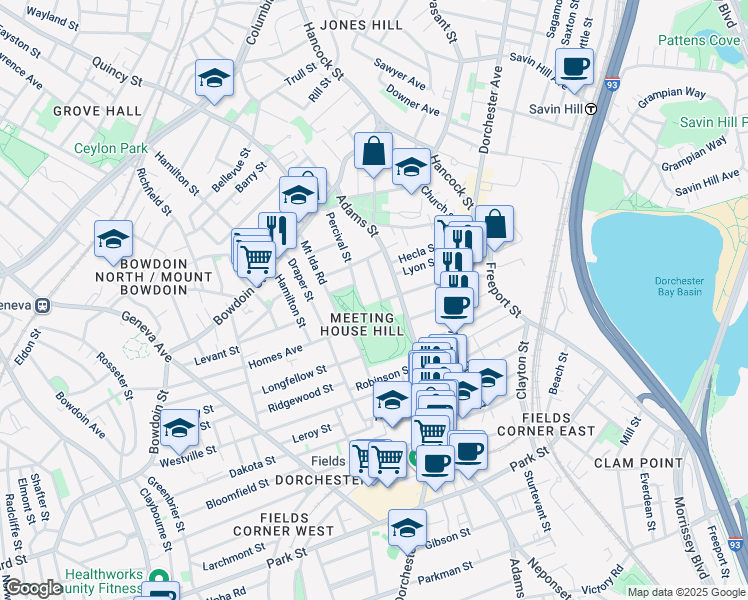 map of restaurants, bars, coffee shops, grocery stores, and more near in Boston
