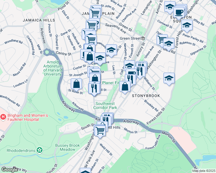 map of restaurants, bars, coffee shops, grocery stores, and more near 54 Hall Street in Boston