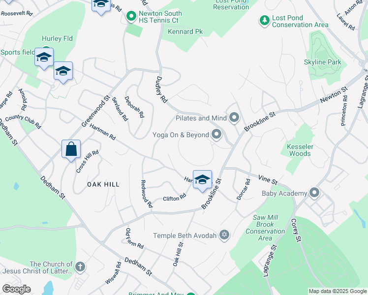 map of restaurants, bars, coffee shops, grocery stores, and more near 145 Baldpate Hill Road in Newton