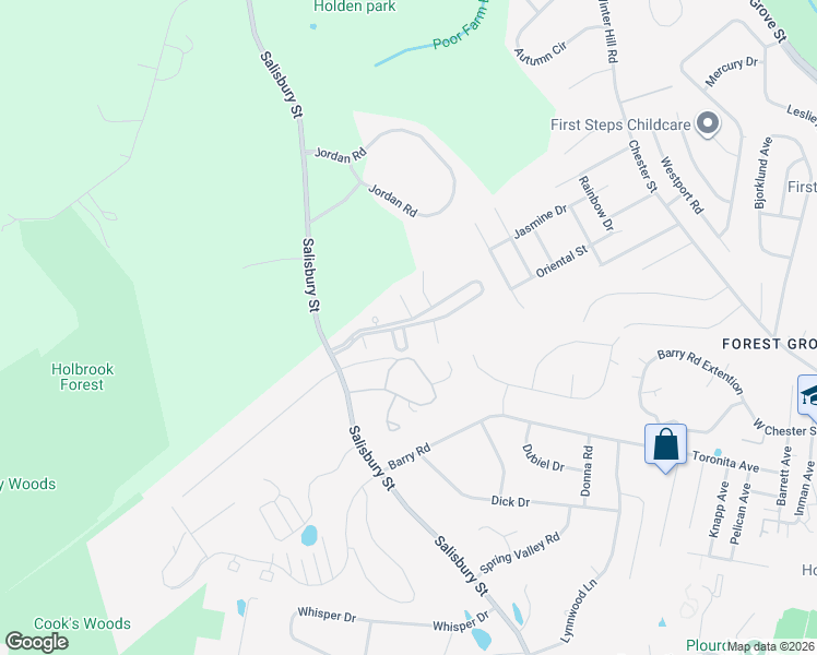 map of restaurants, bars, coffee shops, grocery stores, and more near 502 Browning Lane in Worcester