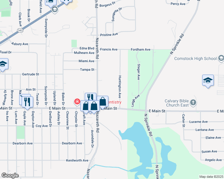 map of restaurants, bars, coffee shops, grocery stores, and more near 1321 Huntington Avenue in Kalamazoo
