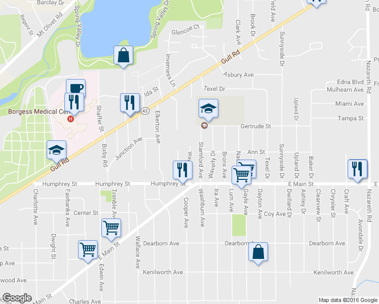 map of restaurants, bars, coffee shops, grocery stores, and more near 1405 Wayside Road in Kalamazoo