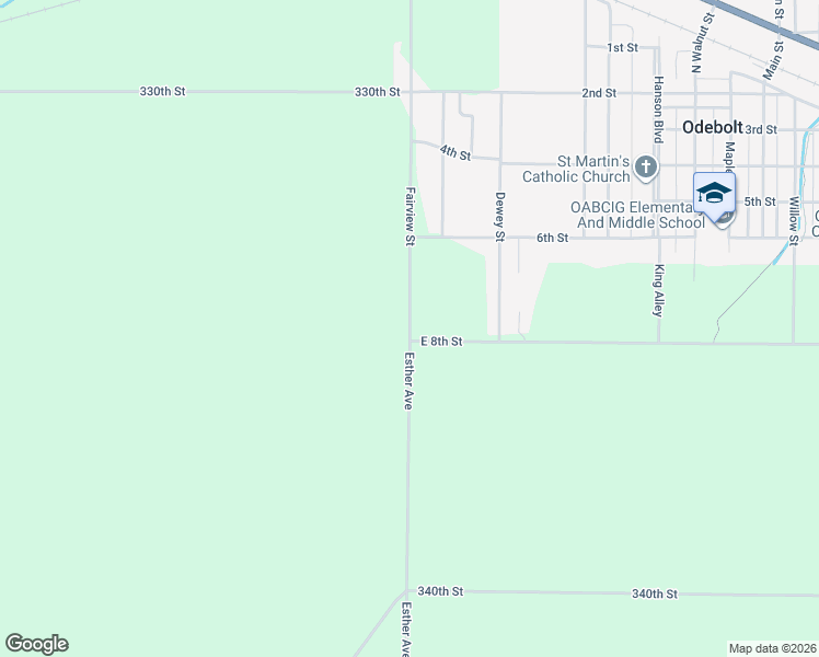 map of restaurants, bars, coffee shops, grocery stores, and more near Esther Avenue in Odebolt