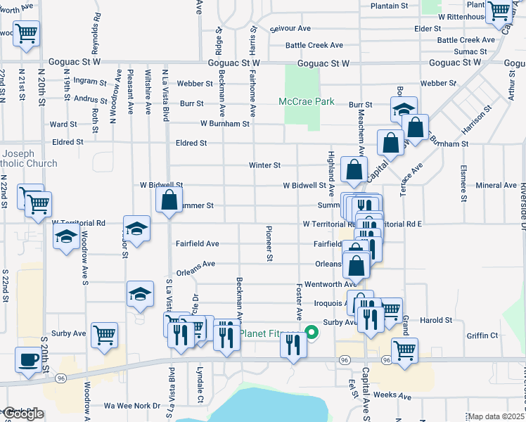 map of restaurants, bars, coffee shops, grocery stores, and more near 146 Summer Street in Battle Creek
