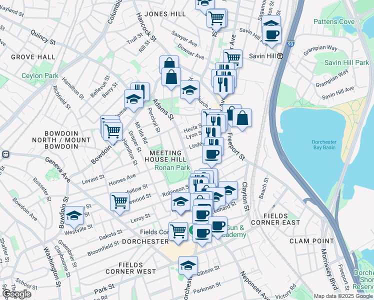 map of restaurants, bars, coffee shops, grocery stores, and more near 42 Lyon Street in Boston