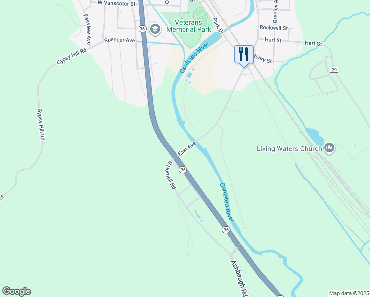 map of restaurants, bars, coffee shops, grocery stores, and more near 6251 County Road 64 in Hornell