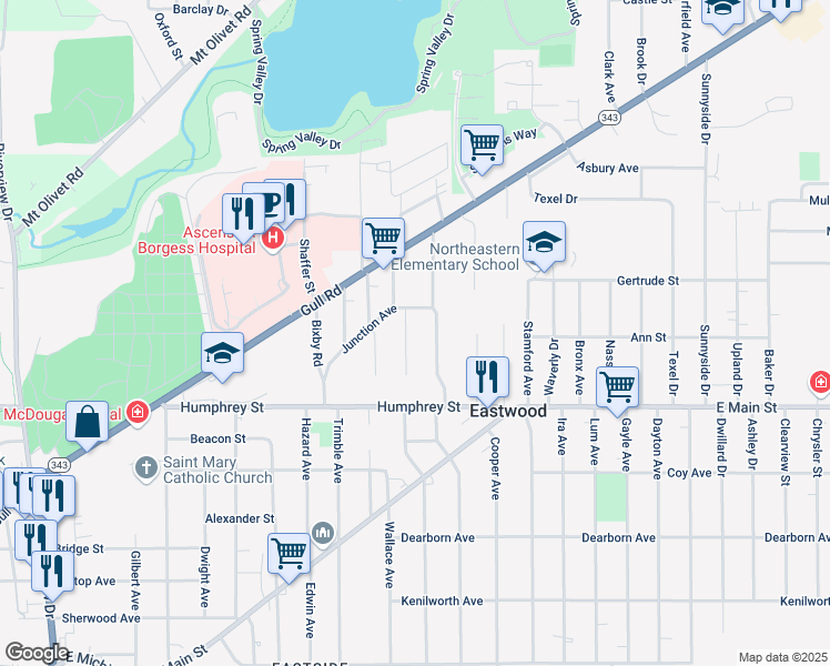 map of restaurants, bars, coffee shops, grocery stores, and more near 1421 Elkerton Avenue in Kalamazoo