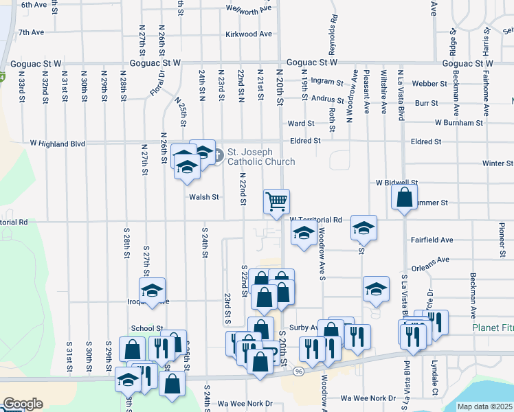 map of restaurants, bars, coffee shops, grocery stores, and more near 28 North 22nd Street in Battle Creek