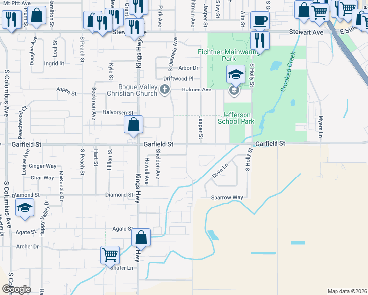 map of restaurants, bars, coffee shops, grocery stores, and more near 560 Garfield Street in Medford