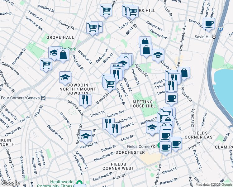 map of restaurants, bars, coffee shops, grocery stores, and more near in Boston