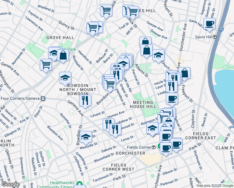 map of restaurants, bars, coffee shops, grocery stores, and more near in Boston