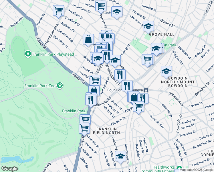 map of restaurants, bars, coffee shops, grocery stores, and more near in Boston
