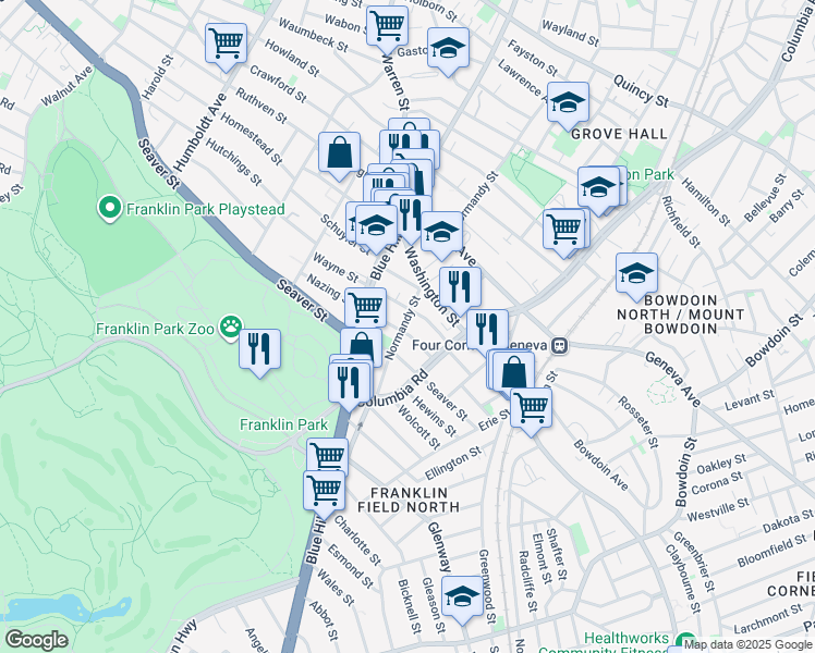 map of restaurants, bars, coffee shops, grocery stores, and more near 31 Pasadena Road in Boston