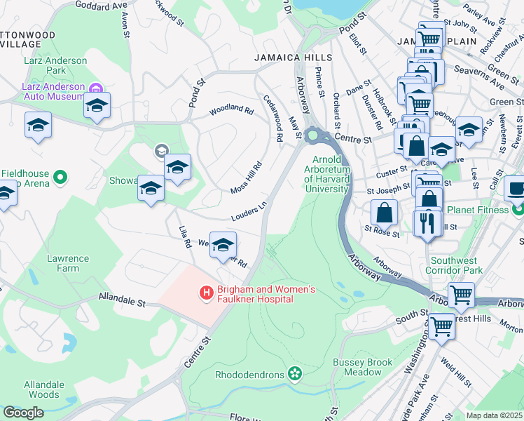 map of restaurants, bars, coffee shops, grocery stores, and more near 7 Louders Lane in Boston