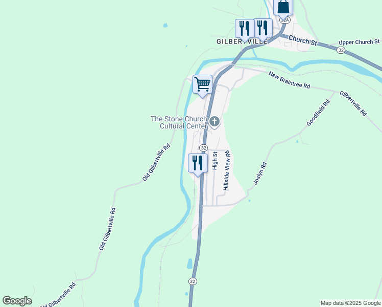map of restaurants, bars, coffee shops, grocery stores, and more near 268-A Main Street in Hardwick