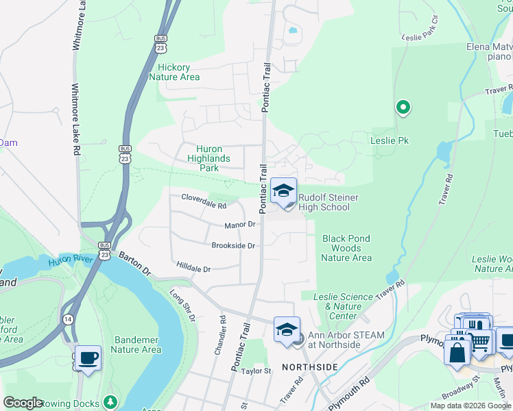 map of restaurants, bars, coffee shops, grocery stores, and more near 2266 Stellar Street in Ann Arbor