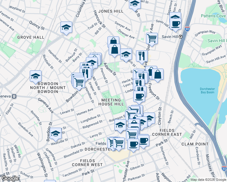 map of restaurants, bars, coffee shops, grocery stores, and more near 20 Juliette Street in Boston