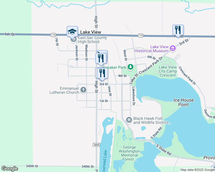 map of restaurants, bars, coffee shops, grocery stores, and more near 501-599 3rd Street in Lake View