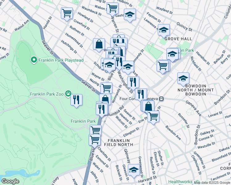 map of restaurants, bars, coffee shops, grocery stores, and more near 51 Pasadena Road in Boston
