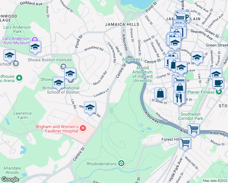 map of restaurants, bars, coffee shops, grocery stores, and more near 1010 Centre Street in Boston