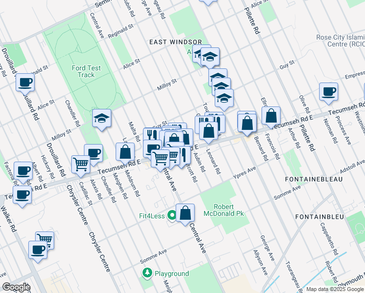 map of restaurants, bars, coffee shops, grocery stores, and more near 1976 Westcott Road in Windsor