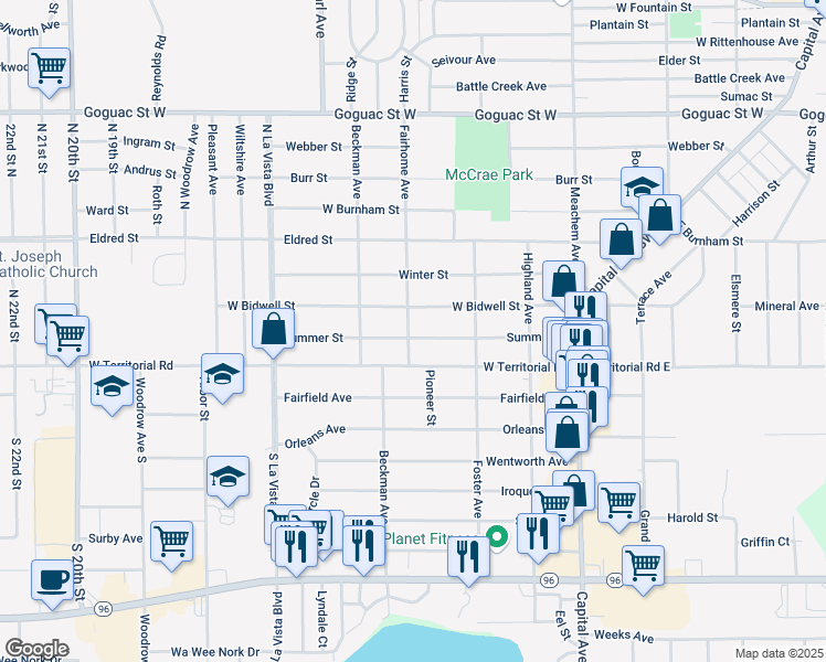 map of restaurants, bars, coffee shops, grocery stores, and more near 146 Summer Street in Battle Creek