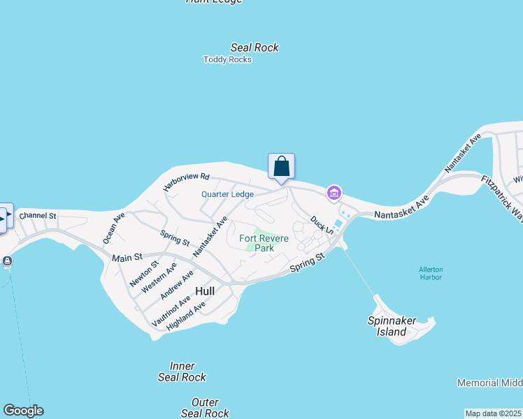 map of restaurants, bars, coffee shops, grocery stores, and more near 1167 Nantasket Avenue in Hull