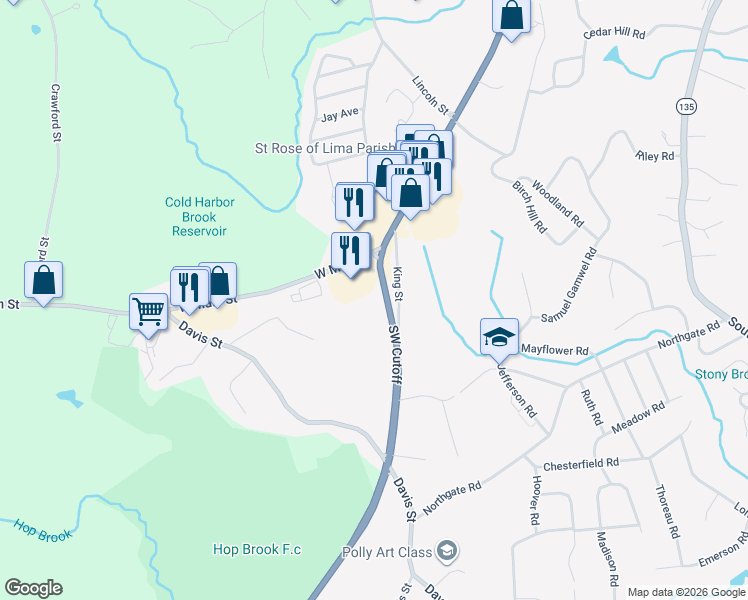 map of restaurants, bars, coffee shops, grocery stores, and more near 22 Southwest Cutoff in Northborough