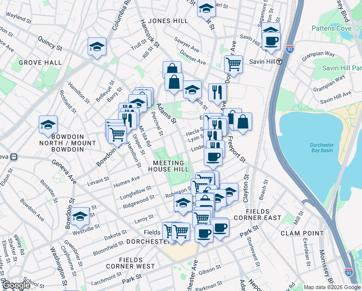 map of restaurants, bars, coffee shops, grocery stores, and more near 20 Juliette Street in Boston