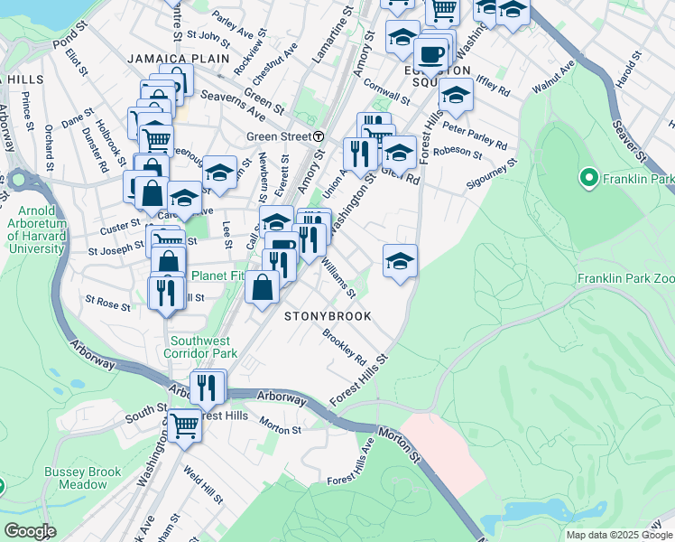 map of restaurants, bars, coffee shops, grocery stores, and more near 25 Gartland Street in Boston