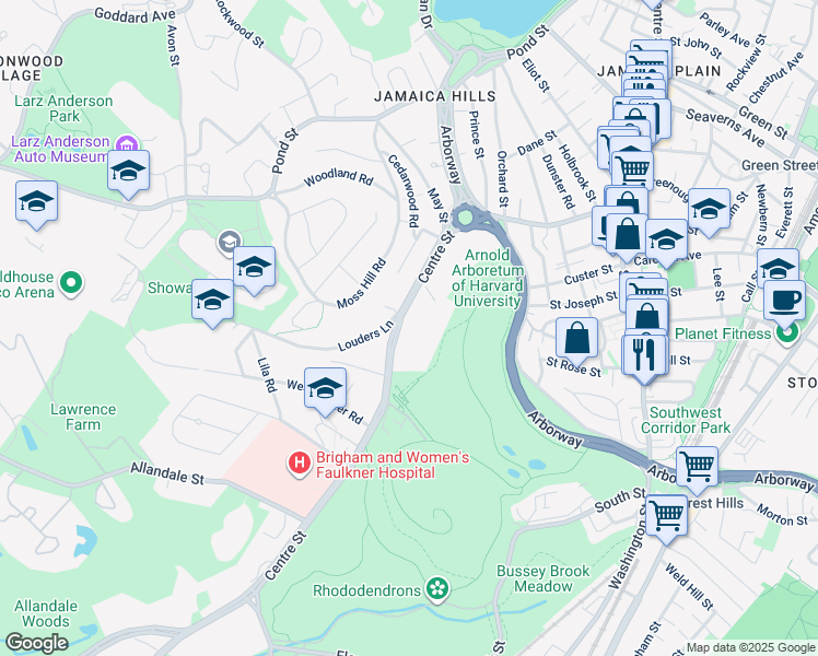 map of restaurants, bars, coffee shops, grocery stores, and more near 1010 Centre Street in Boston